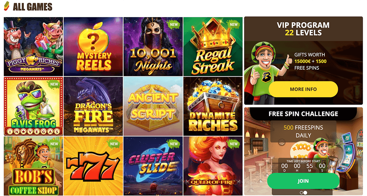 Aanbod casinospellen van Bob Casino