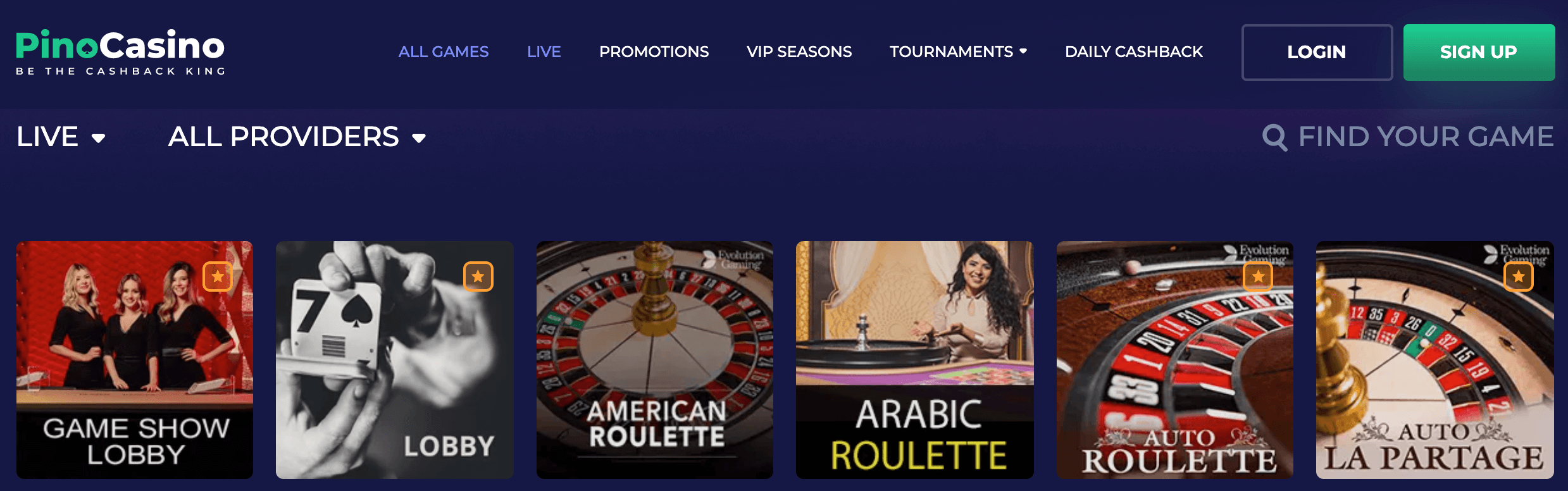 Ga direct naar het Live casino